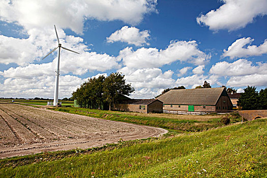 北方,荷兰,农舍,风轮机,能量,供给,阿克马镇,乡村,欧洲
