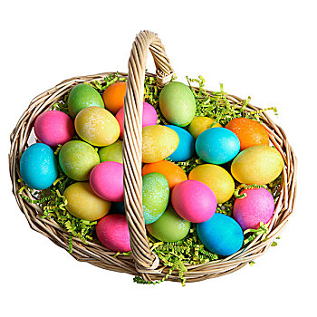 复活节,篮子,满,彩色,蛋