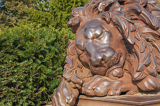 吕贝克,狮子,雕塑,靠近,石荷州,德国,欧洲