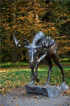 驼鹿,青铜,雕塑,公园