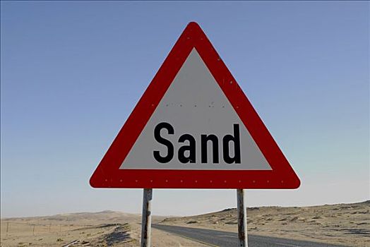 路标,警告,打扫,沙,公路,靠近,纳米比亚,非洲