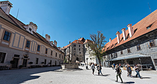 城堡,院落,世界遗产,捷克,克鲁姆洛夫,南,波希米亚,捷克共和国,欧洲