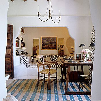 椅子,书桌,条纹,地毯,正面,凹室