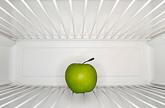 一个,苹果,坐,架子,室内,冰箱