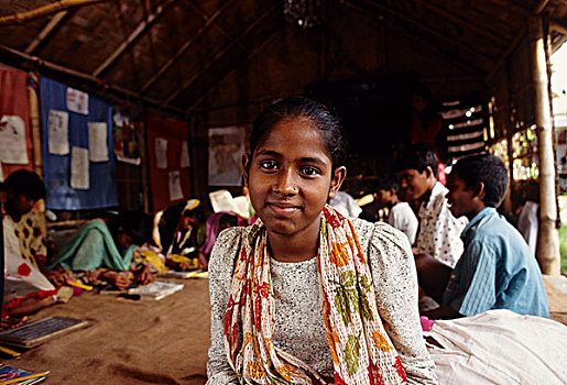 微笑,女孩,教室,社交,小学,孟加拉,教育,挤出,成长,进入,只有