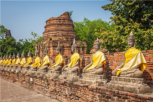 排列,佛像,寺院,大城府,曼谷,泰国