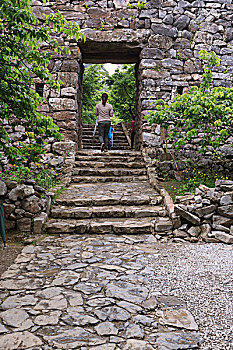 石头,入口,城堡,14世纪,冲绳,日本
