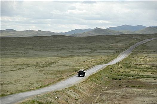 燃料,卡车,孤单,街道,驾驶,草原,蒙古