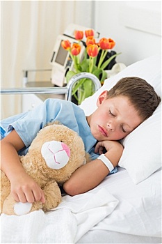 男孩,泰迪熊,睡觉,医院