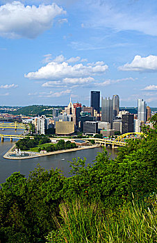 匹兹堡,宾夕法尼亚,华盛顿山,山,看,金三角,城市,摩天大楼,三个,河