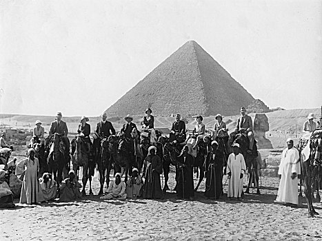 骆驼,旅游,正面,一个,吉萨金字塔,埃及,艺术家,未知