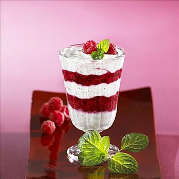 层次,树莓,杏仁蛋白软糖,甜点,玻璃