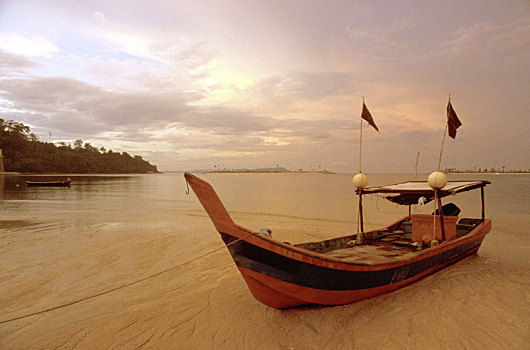 渔船,日出,海滩,兰卡威,马来西亚