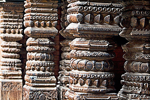 木质,柱子,家,生活方式,女神,西部,世界遗产,杜巴广场,加德满都,尼泊尔,国王,庙宇,著名,华美,雕刻