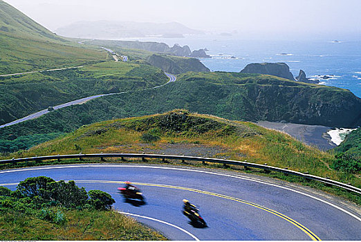 摩托车,骑,太平洋海岸公路,加利福尼亚,美国
