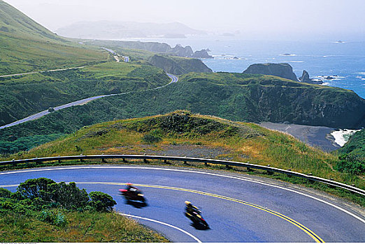摩托車,騎,太平洋海岸公路,加利福尼亞,美國