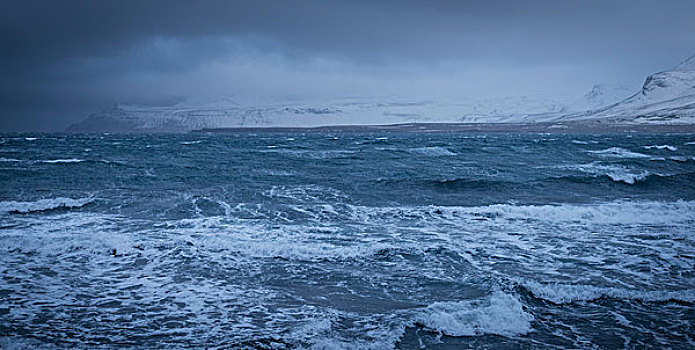 暴风雪,海上,斯奈山半岛,冰岛