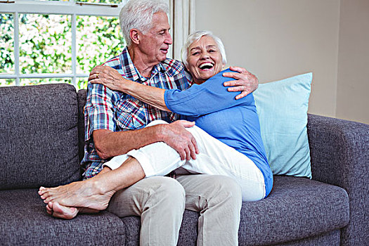 浪漫,老年,夫妻,坐,沙发,客厅