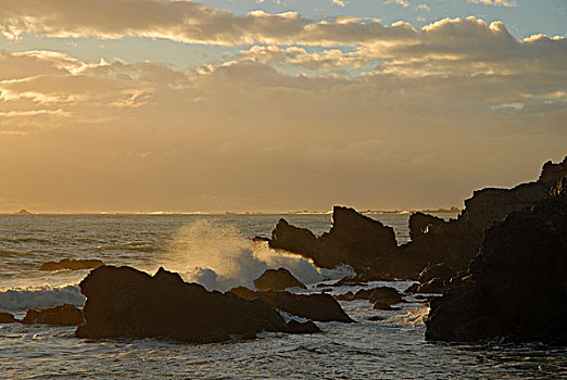 日落,后面,悬崖,烹饪,海峡,新西兰