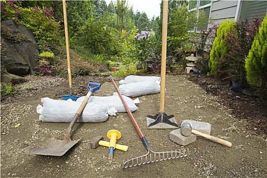挖掘,铺材,花园,内庭