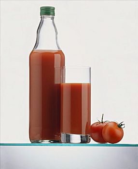番茄汁,瓶子,玻璃杯,西红柿
