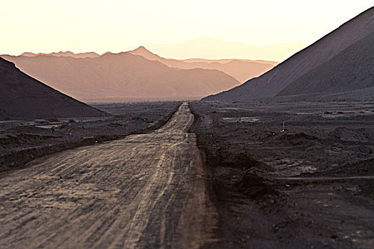 晚间,盐,道路,阿塔卡马沙漠,正面,北方,智利