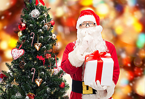 圣诞节,休假,人,概念,男人,服饰,圣诞老人,礼盒,树,制作,安静,手势,上方,红灯,背景