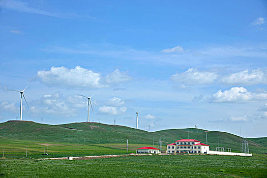 内蒙古科尔沁右翼前旗草原上的风能发电场