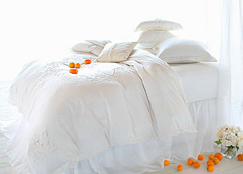 白色,床,橘子