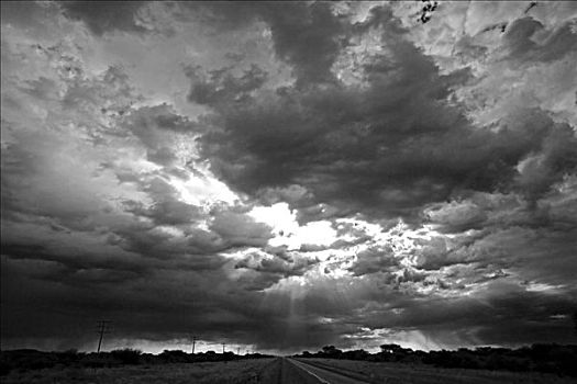 纳米比亚,埃龙戈区,建筑,向上,积雨云,道路,突显,太阳
