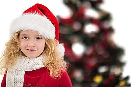 喜庆,小女孩,圣诞帽,围巾