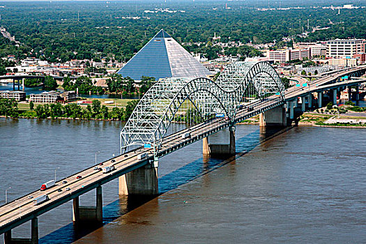 俯视,桥,密西西比河,金字塔,竞技场,背景