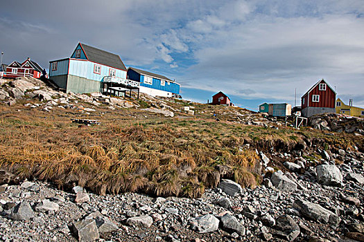 格陵兰,半岛,迪斯科湾,特色,彩色,木质,乡村,家,大幅,尺寸