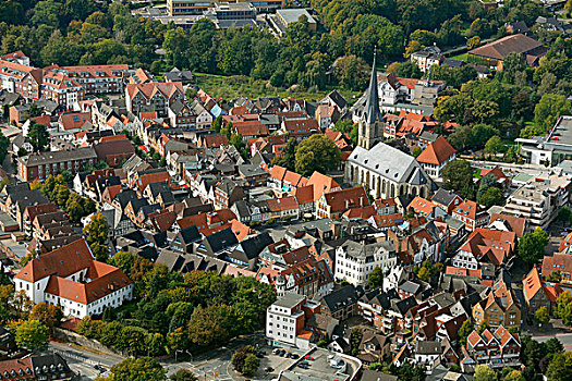 航拍,城市,中心,教堂,韦尔纳,鲁尔区,北莱茵威斯特伐利亚,德国,欧洲