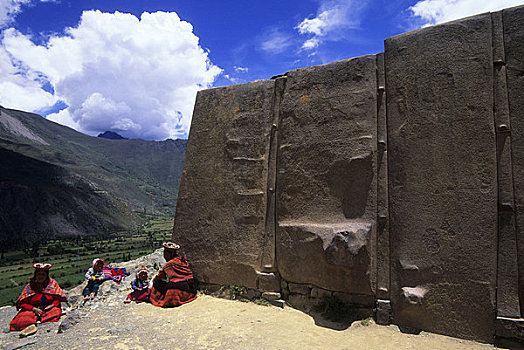 秘鲁,靠近,库斯科市,圣谷,欧兰塔坦伯,本地居民,正面,墙壁