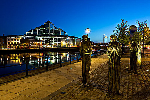 利菲河,都柏林,城市,爱尔兰,雕塑,河
