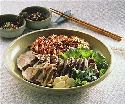 熟食,牛肉,切片,辛辣,朝鲜泡菜
