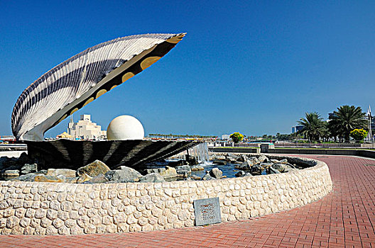 珍珠,牡蛎,喷泉,滨海路,多哈,卡塔尔,中东