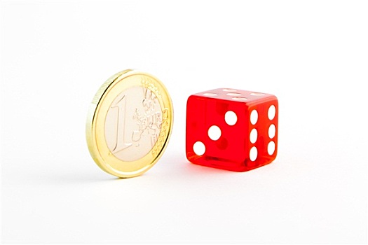 1欧元硬币,一个,红色,骰子