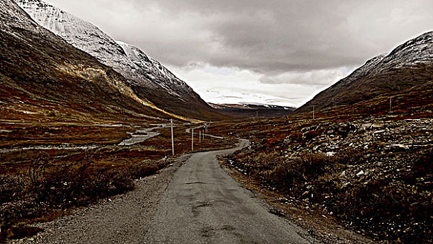 长,道路,山峦,挪威