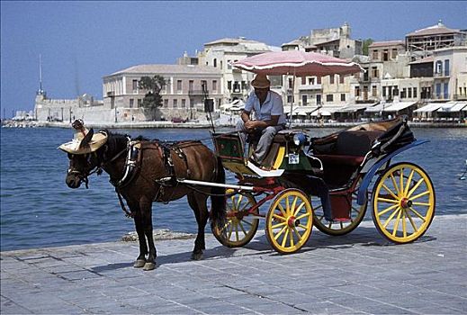 马车,男人,马,驾驶员,旅游,车夫,哈尼亚,克利特岛,希腊,欧洲