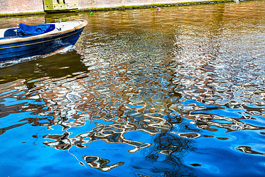蓝色,船,反射,运河,阿姆斯特丹,荷兰