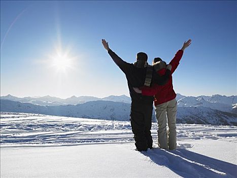 伴侣,赞赏,山,风景