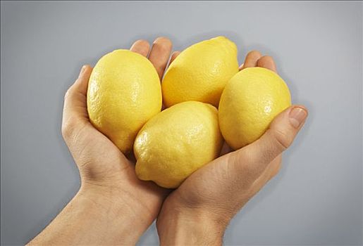 手,拿着,柠檬