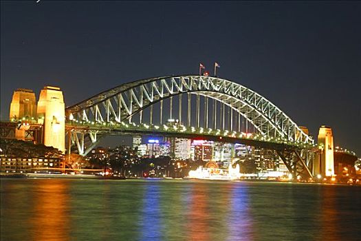 海港大桥,夜晚,悉尼,澳大利亚