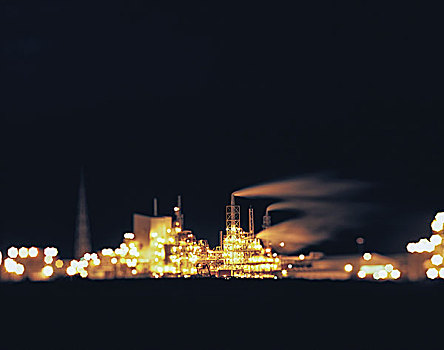 夜景,炼油厂,靠近,港口