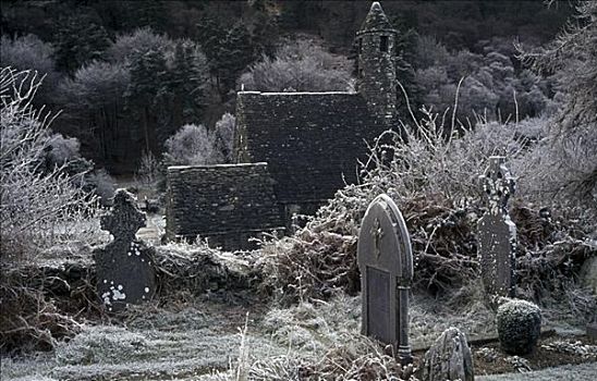 墓碑,墓地,教堂,格兰达洛,国家公园,威克洛郡,爱尔兰