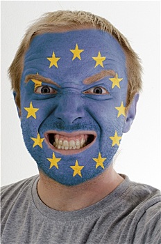 脸,疯狂,愤怒,男人,涂绘,彩色,欧洲,旗帜