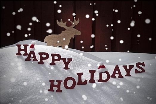 快乐假日,雪花,雪,驼鹿,圣诞帽