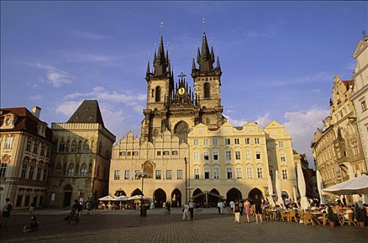 捷克共和国,布拉格,老城广场,平台,建筑,教堂塔,背影